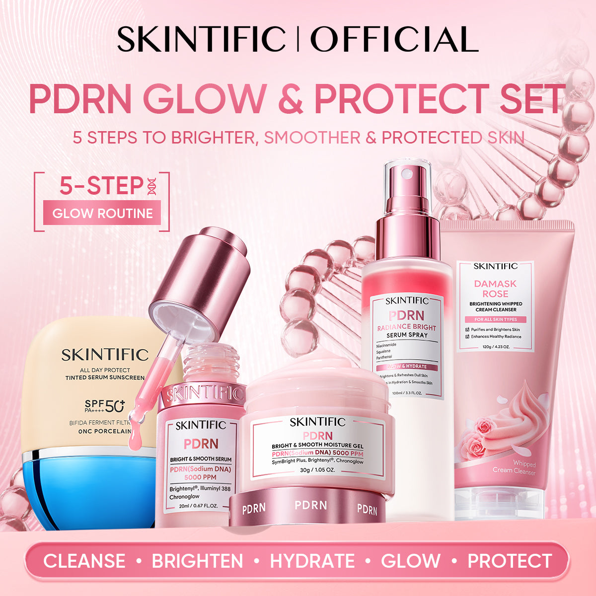 SKINTIFIC PDRN 提亮防晒套装 5件