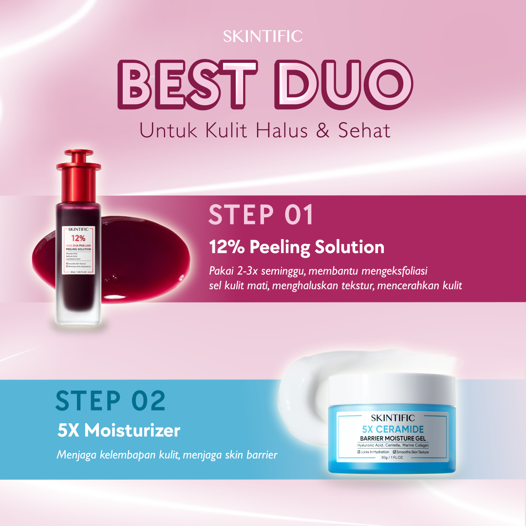 2PCS PAKET-SKINCARE SET | 12% ACID PEELING SOLUTION SERUM 30ML & 5X CERAMIDE BARRIER MOISTURIZER GEL 30G