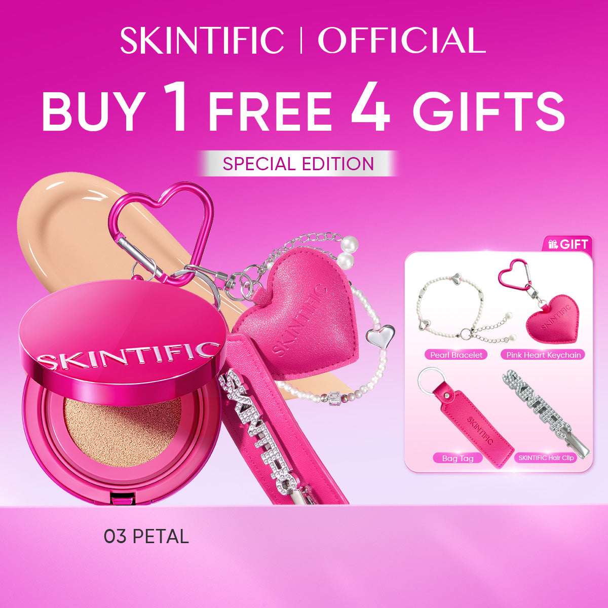 SKINTIFIC Cover Glow Perfect Pink Cushion Foundation Full Coverage Glowing Finish Glass Makeup Lightweight Waterproof