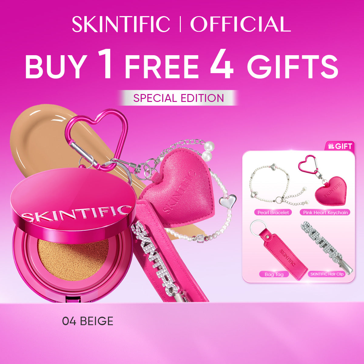 SKINTIFIC Cover Glow Perfect Pink Cushion Foundation Full Coverage Glowing Finish Glass Makeup Lightweight Waterproof