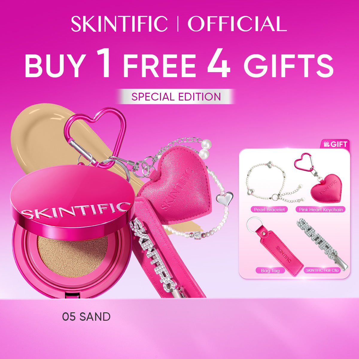 SKINTIFIC Cover Glow Perfect Pink Cushion Foundation Full Coverage Glowing Finish Glass Makeup Lightweight Waterproof