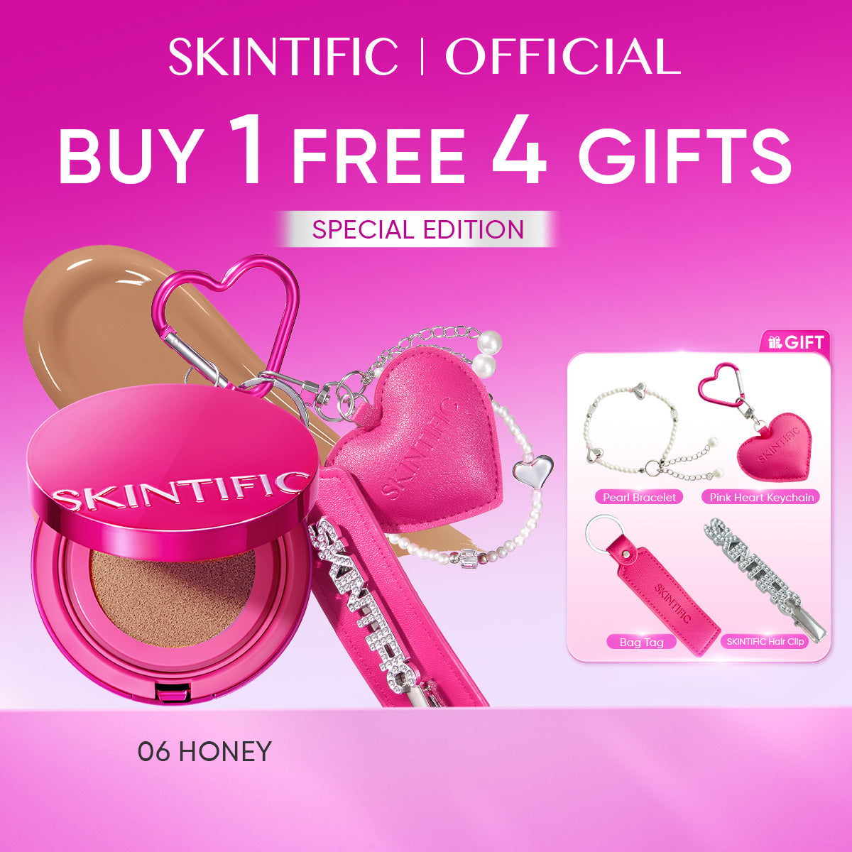 SKINTIFIC Cover Glow Perfect Pink Cushion Foundation Full Coverage Glowing Finish Glass Makeup Lightweight Waterproof