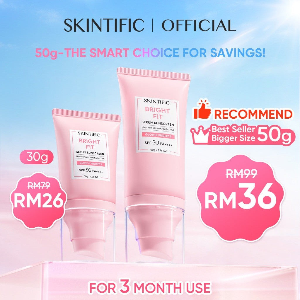SKINTIFIC Bright Fit Serum Sunscreen SPF50+ PA++++ UV Tone Up Tinted Skin Whitening Brightening Niacinamide