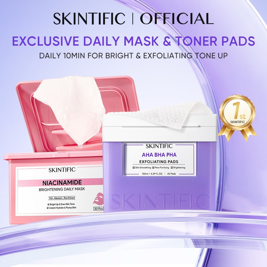 <2pcs>SKINTIFIC Toner Pads+Brightting Mask SetAHA BHA PHA Exfoliating Toner Pads for Pore Purifying&Skin Smooth&Brighten