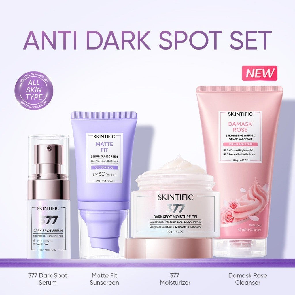 SKINTIFIC 4PCS Sunblock Set SPF 50+ PA++++-Cleanser,Serum,Cream&Sunscreen Skincare | Fades Spots,Brightens,Repairs,Acne