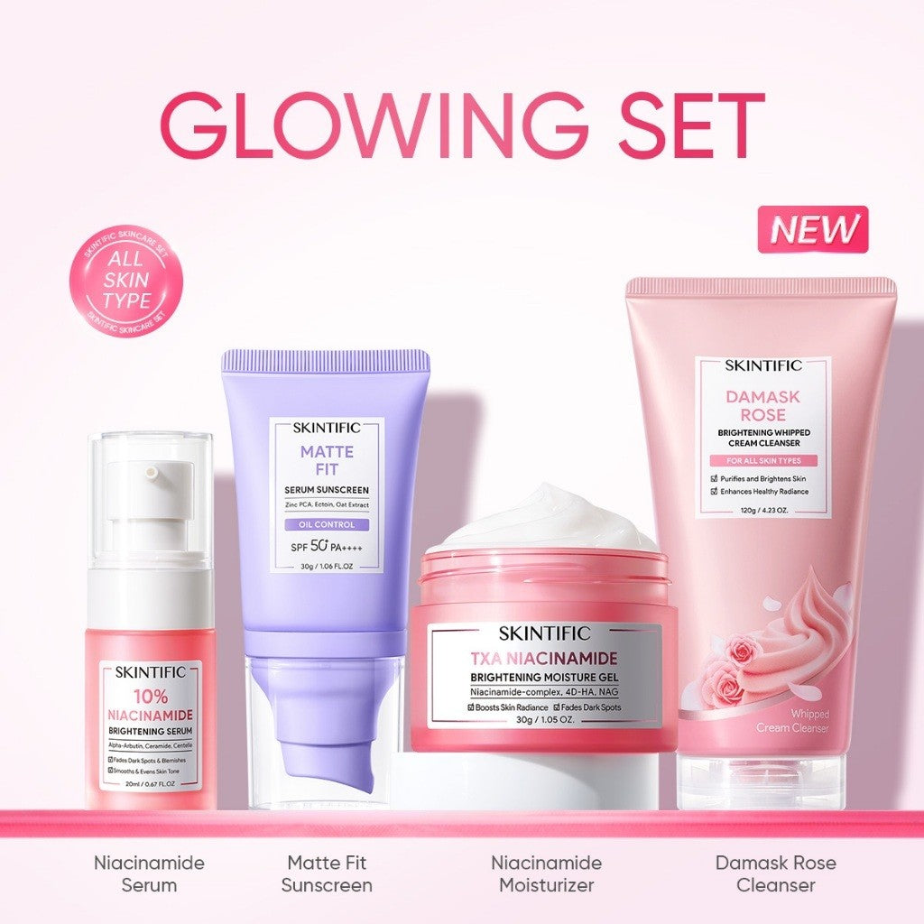 SKINTIFIC 4PCS Sunblock Set SPF 50+ PA++++-Cleanser,Serum,Cream&Sunscreen Skincare | Fades Spots,Brightens,Repairs,Acne