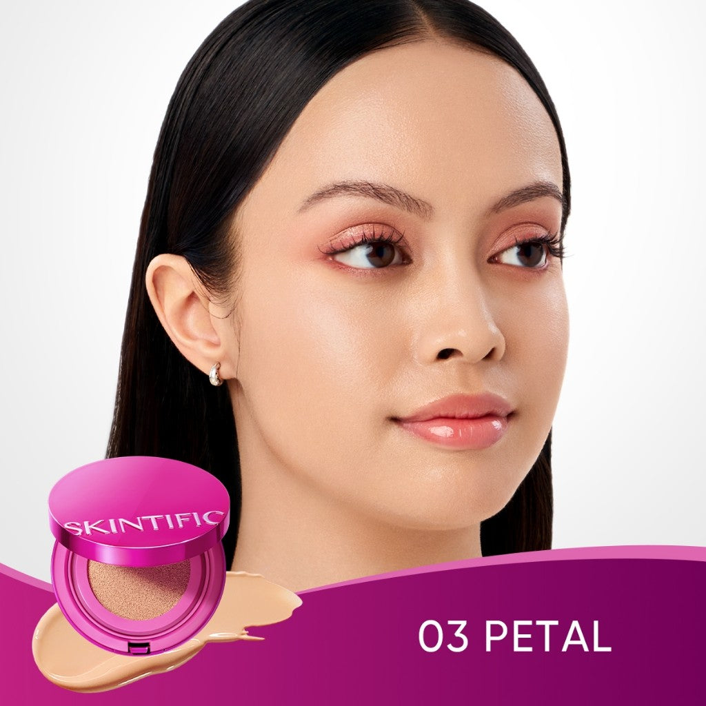 SKINTIFIC Cover Glow Perfect Pink Cushion Foundation Full Coverage Glowing Finish Glass Makeup Lightweight Waterproof