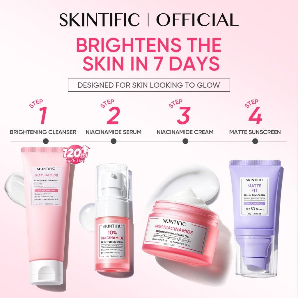 SKINTIFIC 4PCS Sunblock Set SPF 50+ PA++++-Cleanser,Serum,Cream&Sunscreen Skincare | Fades Spots,Brightens,Repairs,Acne