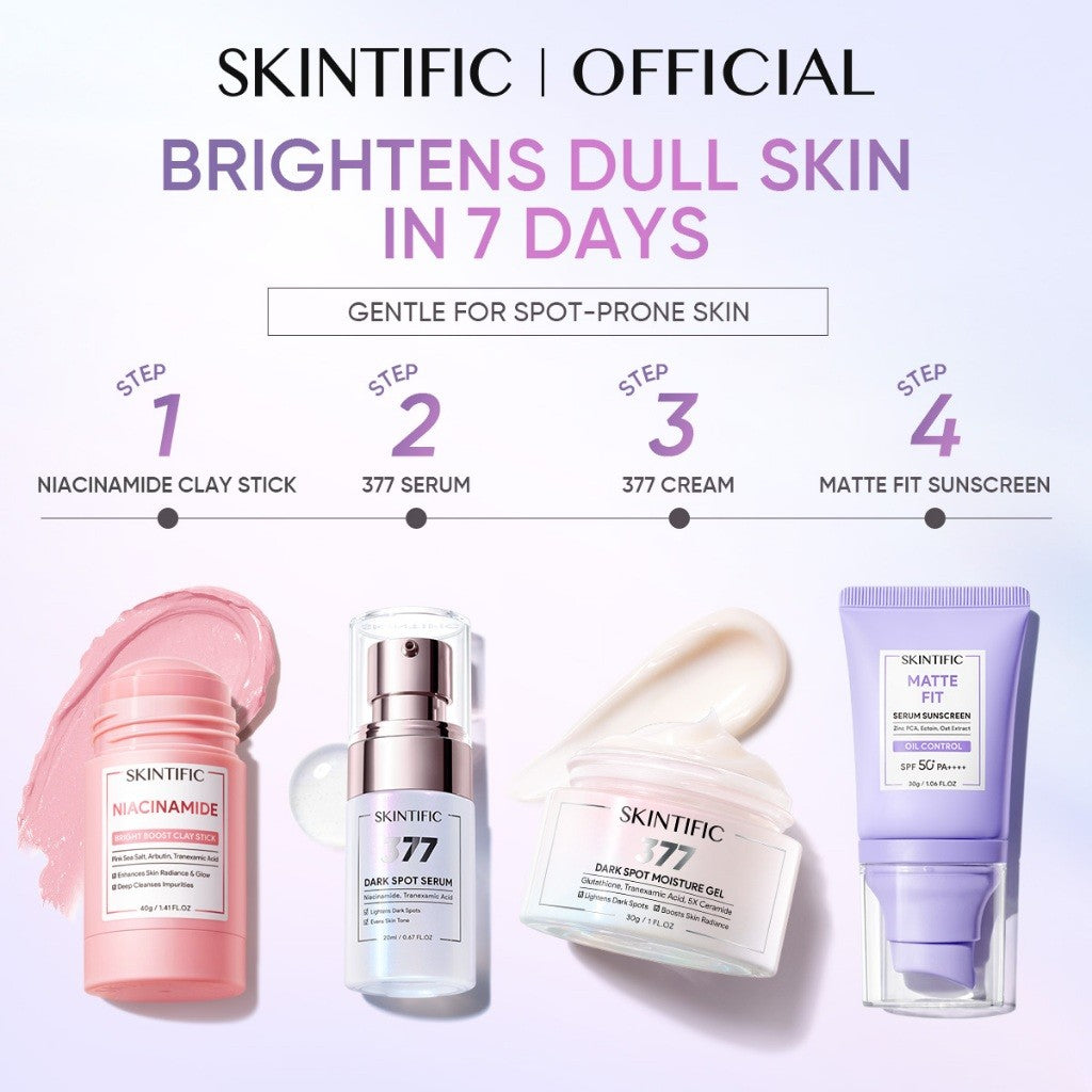 SKINTIFIC 4PCS Sunblock Set SPF 50+ PA++++-Cleanser,Serum,Cream&Sunscreen Skincare | Fades Spots,Brightens,Repairs,Acne