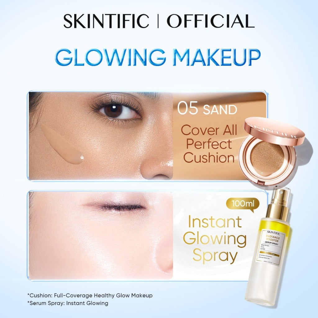 SKINTIFIC Cover All Perfect Cushion Foundation Full & High Coverage Flawless Healthy Glow Makeup Waterproof Long-Lasting