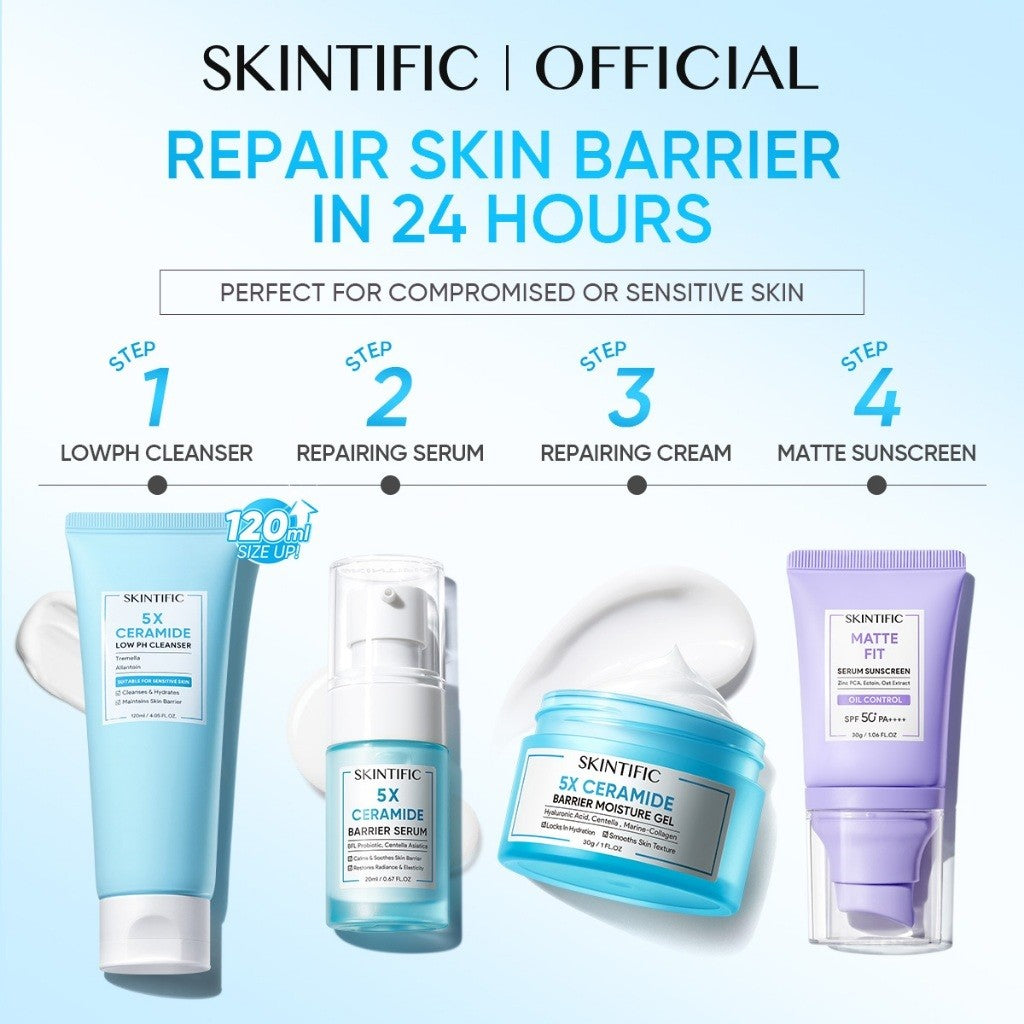 SKINTIFIC 4PCS Sunblock Set SPF 50+ PA++++-Cleanser,Serum,Cream&Sunscreen Skincare | Fades Spots,Brightens,Repairs,Acne