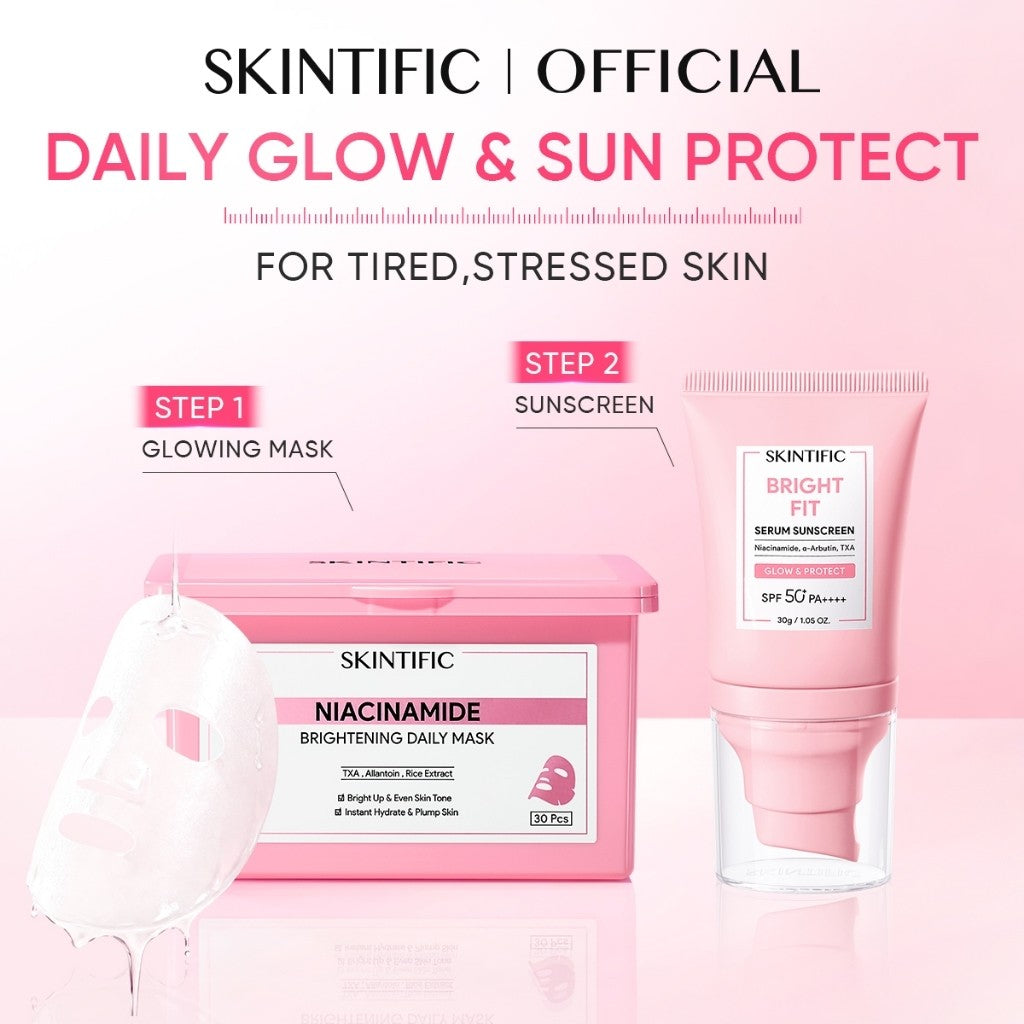 SKINTIFIC Bright Fit Serum Sunscreen SPF50+ PA++++ UV Tone Up Tinted Skin Whitening Brightening Niacinamide