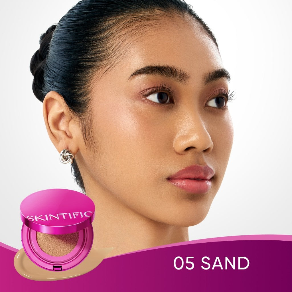 SKINTIFIC Cover Glow Perfect Pink Cushion Foundation Full Coverage Glowing Finish Glass Makeup Lightweight Waterproof