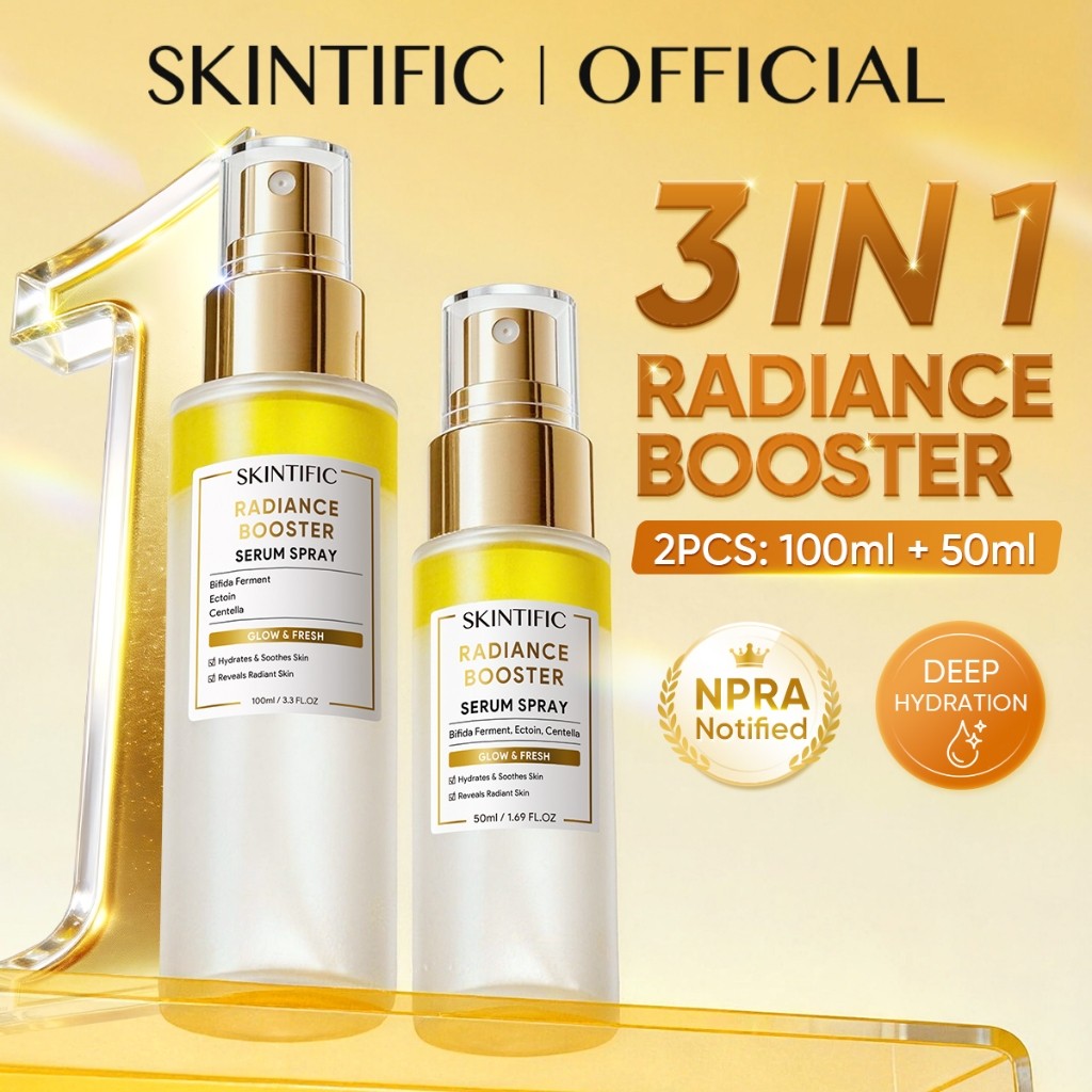 [NO.1]SKINTIFIC Radiance Booster Serum Spray 100ml Essence Skincare Glossy Hydration Radiance Serum Muka Centella Repair