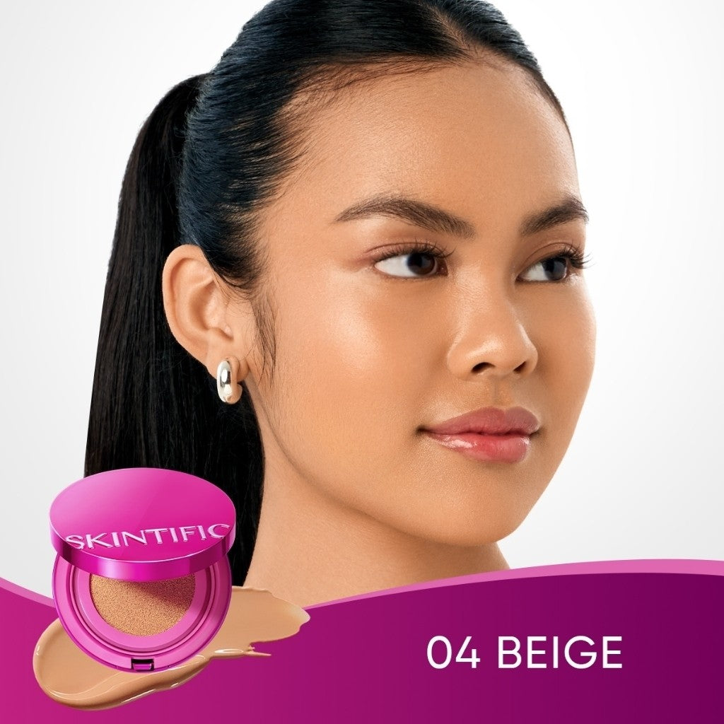 SKINTIFIC Cover Glow Perfect Pink Cushion Foundation Full Coverage Glowing Finish Glass Makeup Lightweight Waterproof