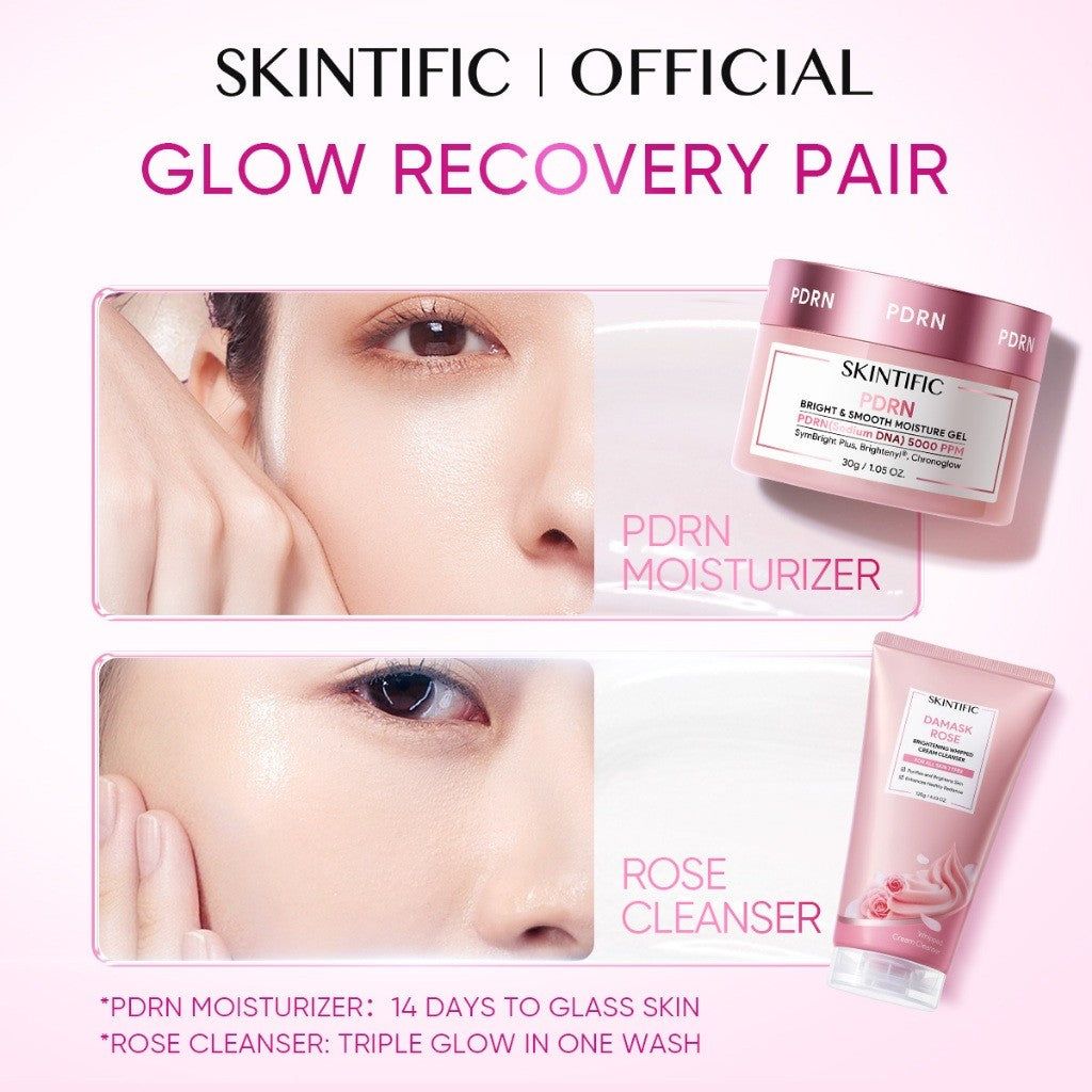SKINTIFIC Damask Rose Whipped Cleanser – Triple Glow Brightening in One Wash | Gentle Niacinamide 120g Instant Glow