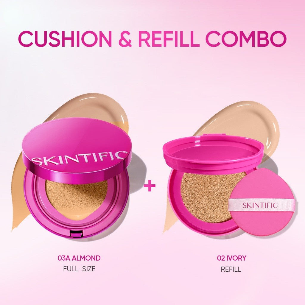 SKINTIFIC Cover Glow Perfect Pink Cushion Foundation Full Coverage Glowing Finish Glass Makeup Lightweight Waterproof