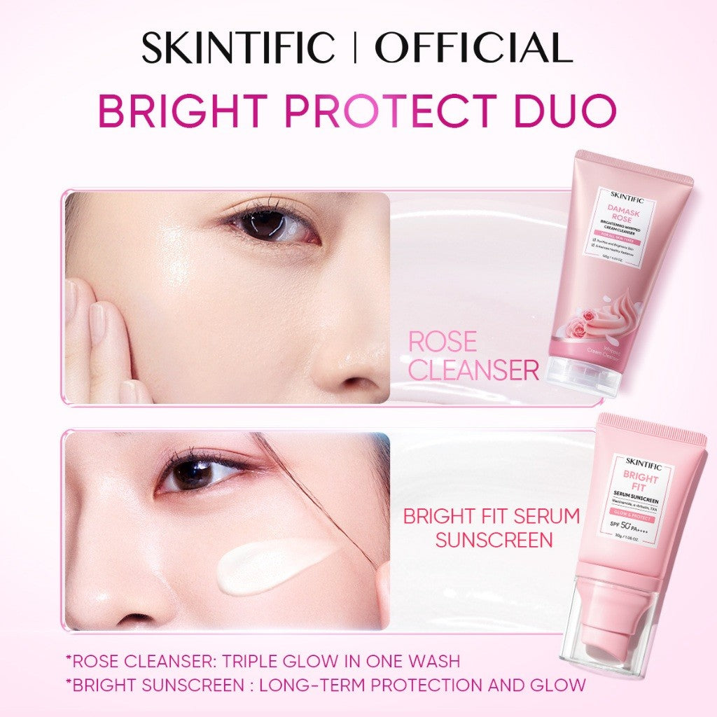 SKINTIFIC Damask Rose Whipped Cleanser – Triple Glow Brightening in One Wash | Gentle Niacinamide 120g Instant Glow