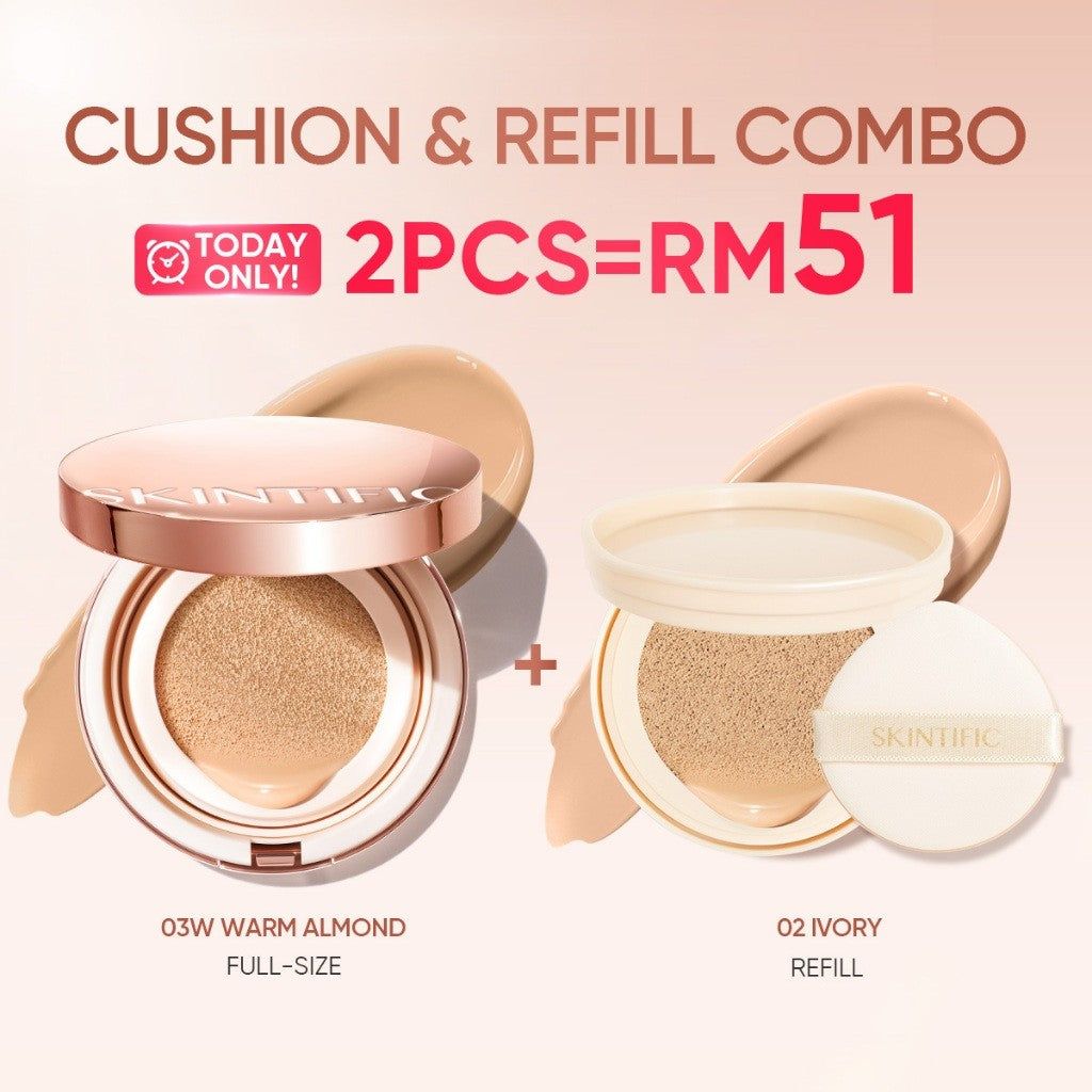 SKINTIFIC Cover All Perfect Cushion Foundation Full & High Coverage Flawless Healthy Glow Makeup Waterproof Long-Lasting