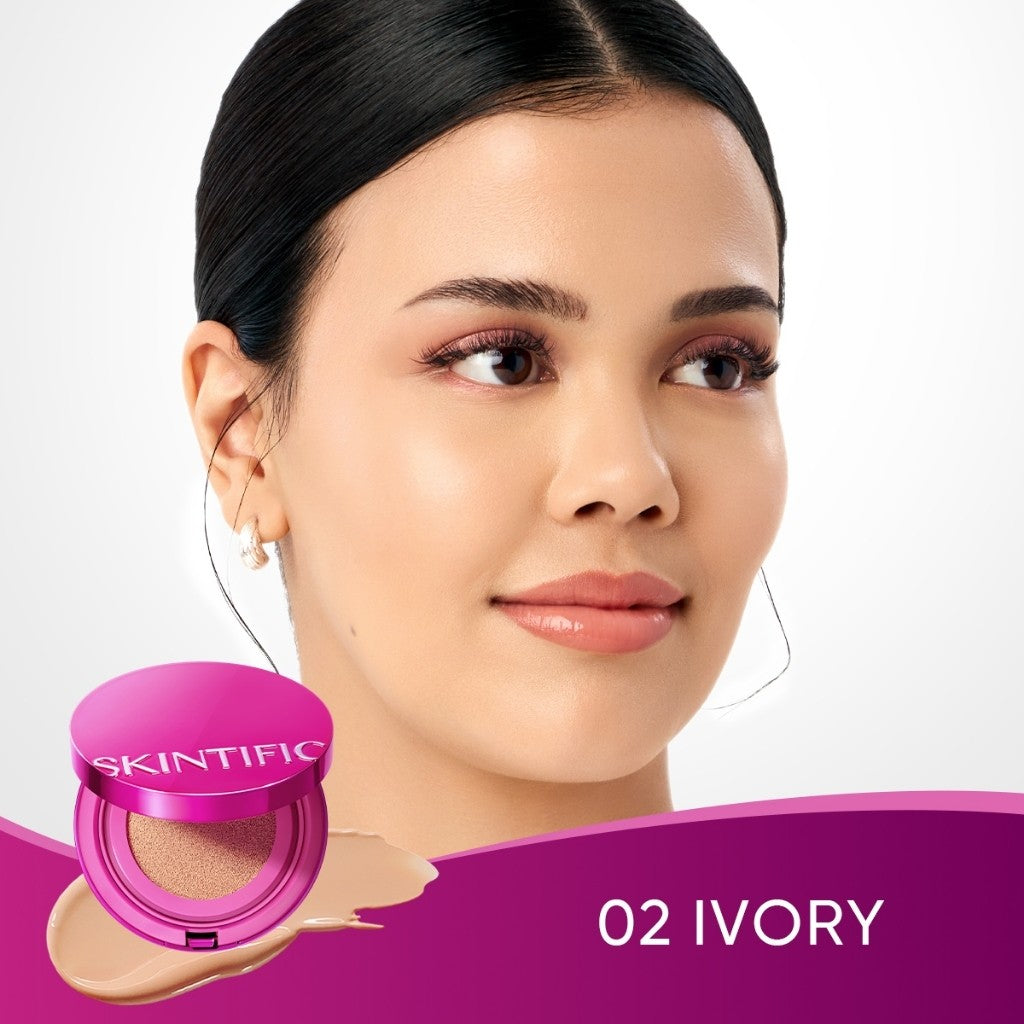 SKINTIFIC Cover Glow Perfect Pink Cushion Foundation Full Coverage Glowing Finish Glass Makeup Lightweight Waterproof