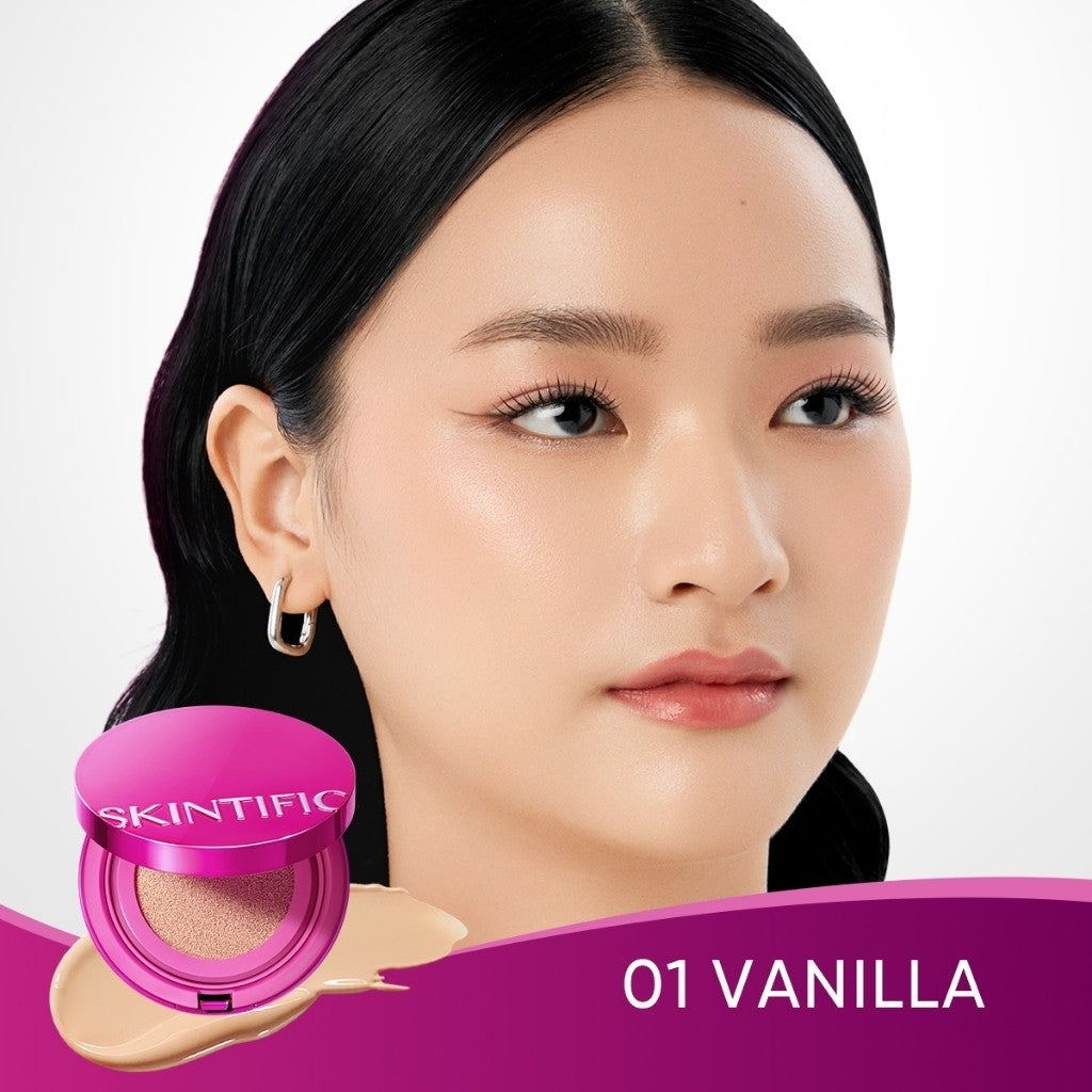 SKINTIFIC Cover Glow Perfect Pink Cushion Foundation Full Coverage Glowing Finish Glass Makeup Lightweight Waterproof