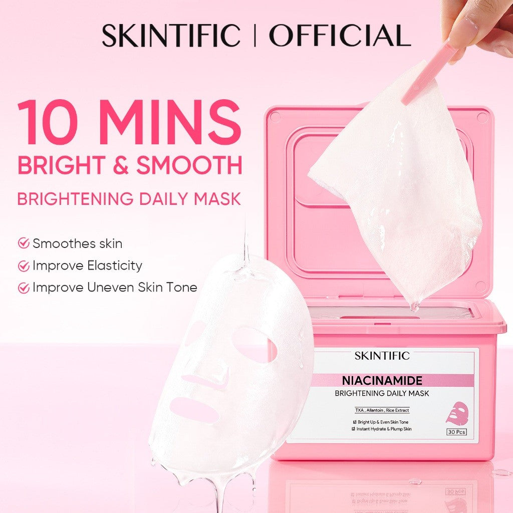 [TOP SELLER]SKINTIFIC Niacinamide Brightening Mask Face Daily Mask Centella 10-minute daily brightening sheet mask 30pcs