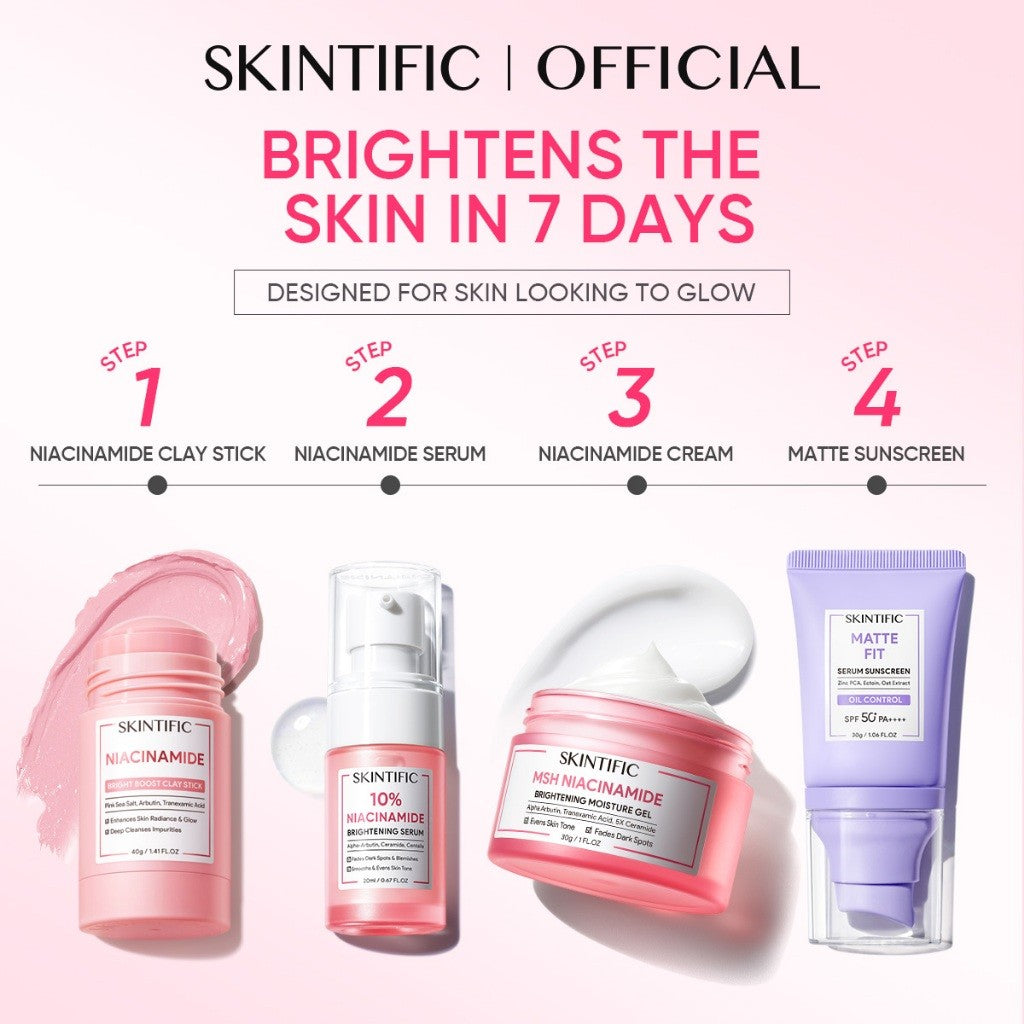 SKINTIFIC 4PCS Sunblock Set SPF 50+ PA++++-Cleanser,Serum,Cream&Sunscreen Skincare | Fades Spots,Brightens,Repairs,Acne