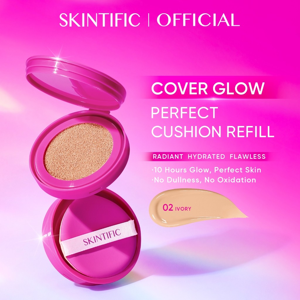 SKINTIFIC Cover Glow Perfect Pink Cushion Foundation Full Coverage Glowing Finish Glass Makeup Lightweight Waterproof