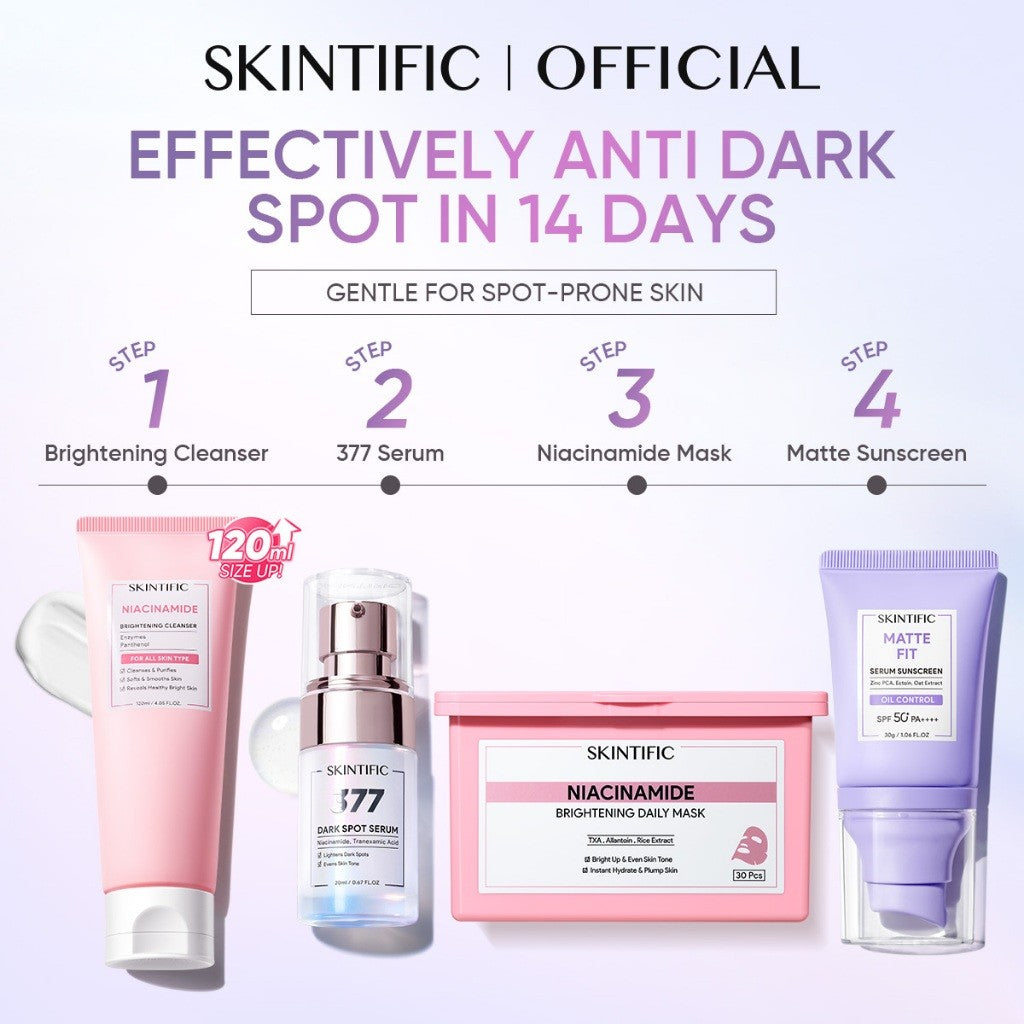 SKINTIFIC 4PCS Sunblock Set SPF 50+ PA++++-Cleanser,Serum,Cream&Sunscreen Skincare | Fades Spots,Brightens,Repairs,Acne