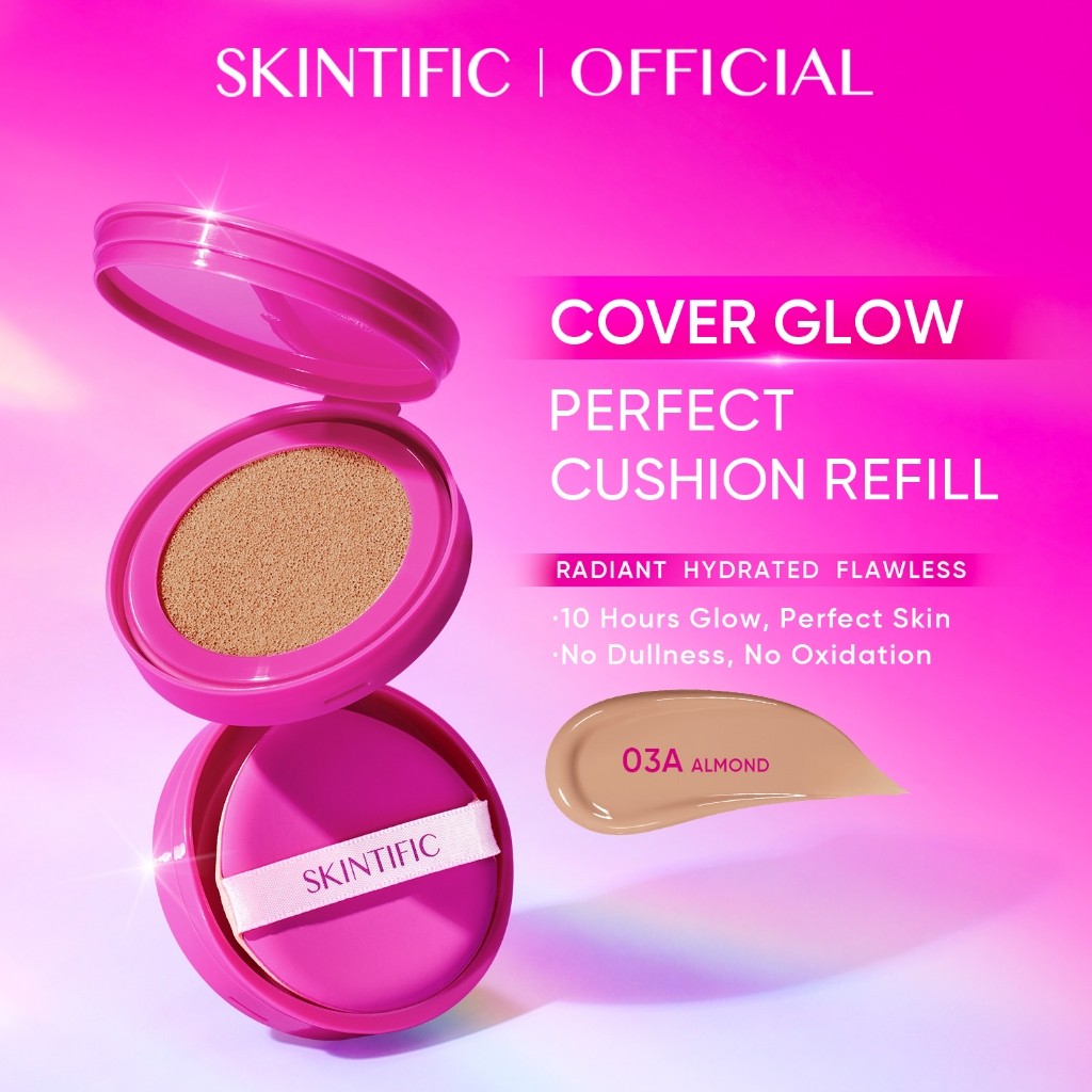 SKINTIFIC Cover Glow Perfect Pink Cushion Foundation Full Coverage Glowing Finish Glass Makeup Lightweight Waterproof