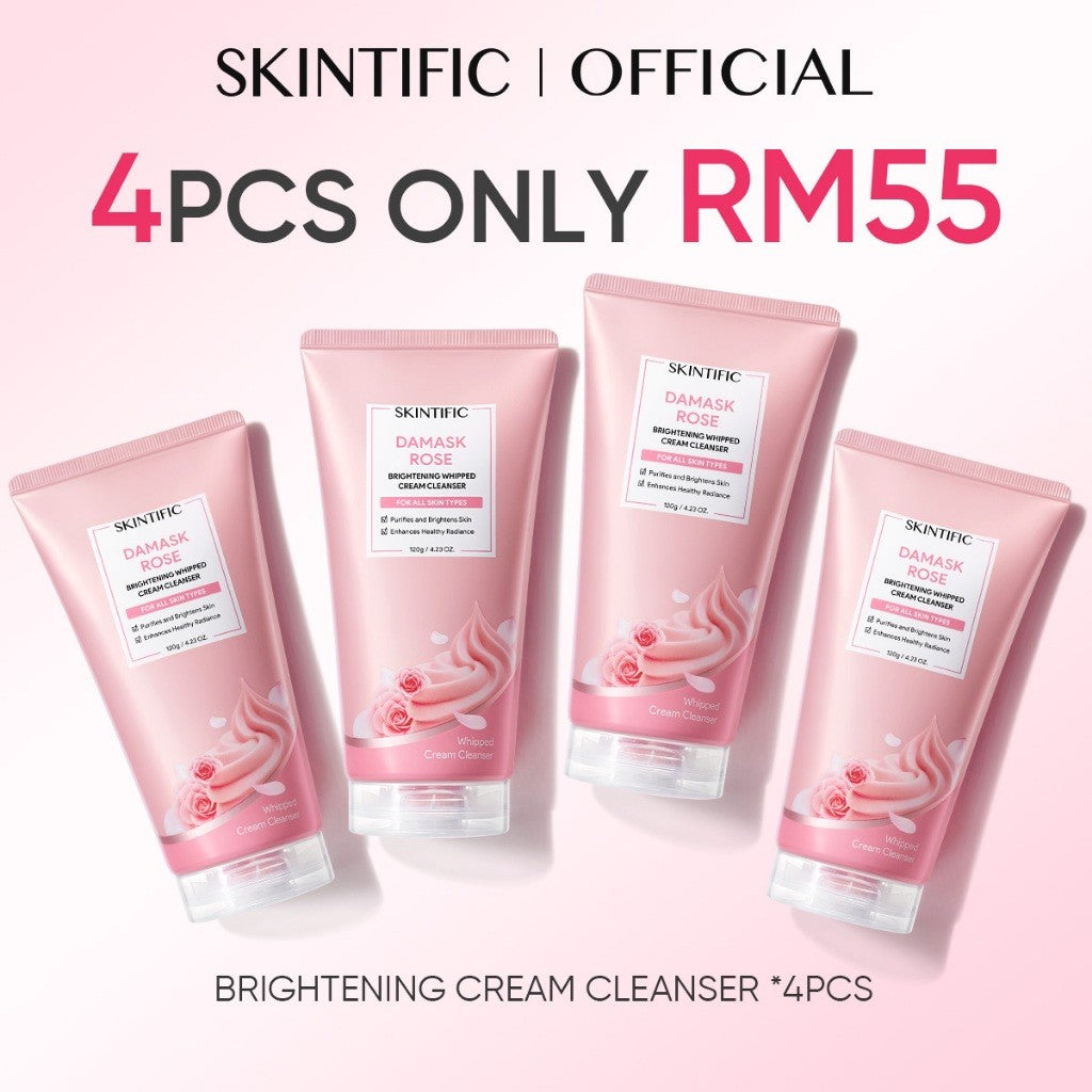 SKINTIFIC Damask Rose Whipped Cleanser – Triple Glow Brightening in One Wash | Gentle Niacinamide 120g Instant Glow