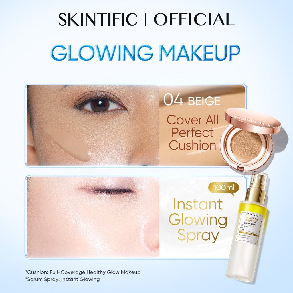 SKINTIFIC Cover All Perfect Cushion Foundation Full & High Coverage Flawless Healthy Glow Makeup Waterproof Long-Lasting