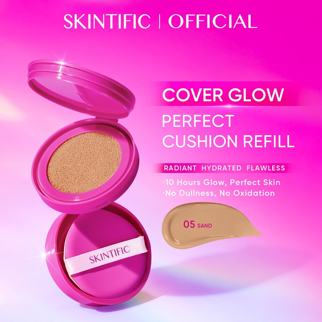 SKINTIFIC Cover Glow Perfect Pink Cushion Foundation Full Coverage Glowing Finish Glass Makeup Lightweight Waterproof